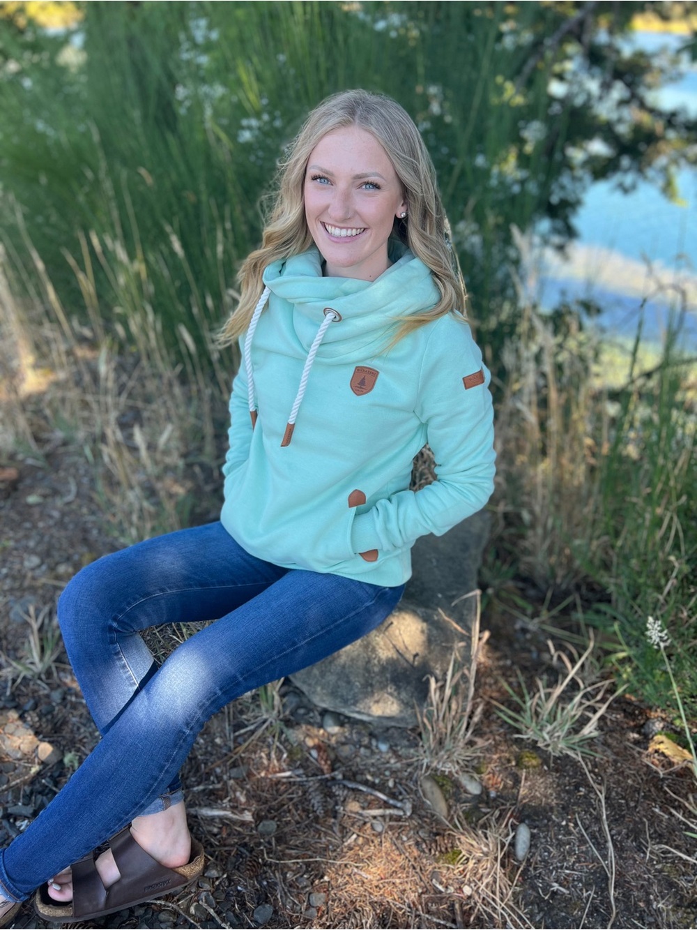 Wanakome Mint Green Sweatshirt with Brown Leather Patch